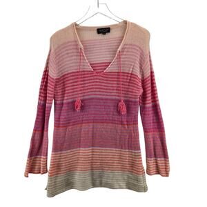 Claudia Nichole Cashmere Tunic Blend Sweater Womens Medium Pink Multi Striped